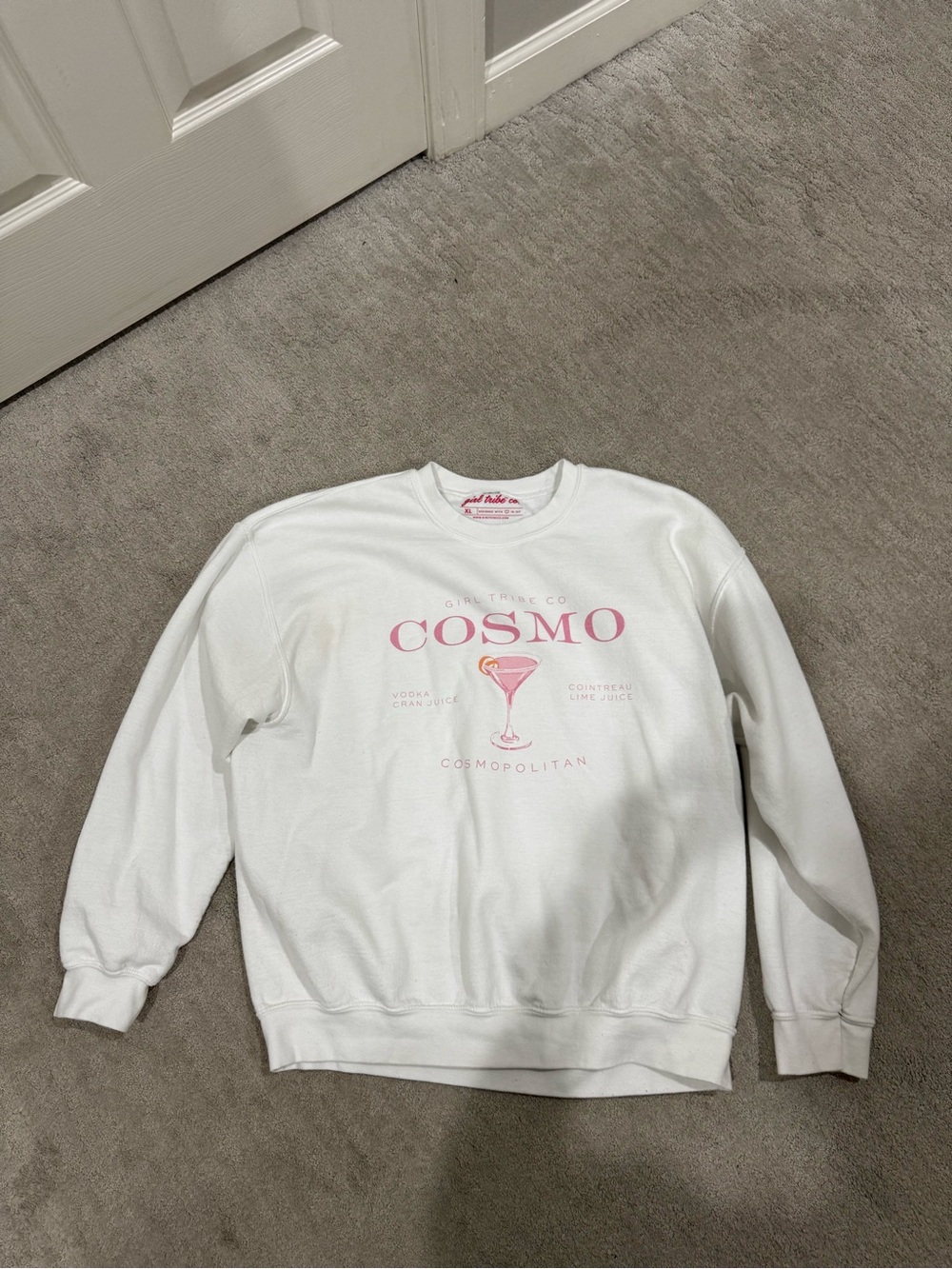White Crewneck Sweatshirt with Pink Graphic Logo